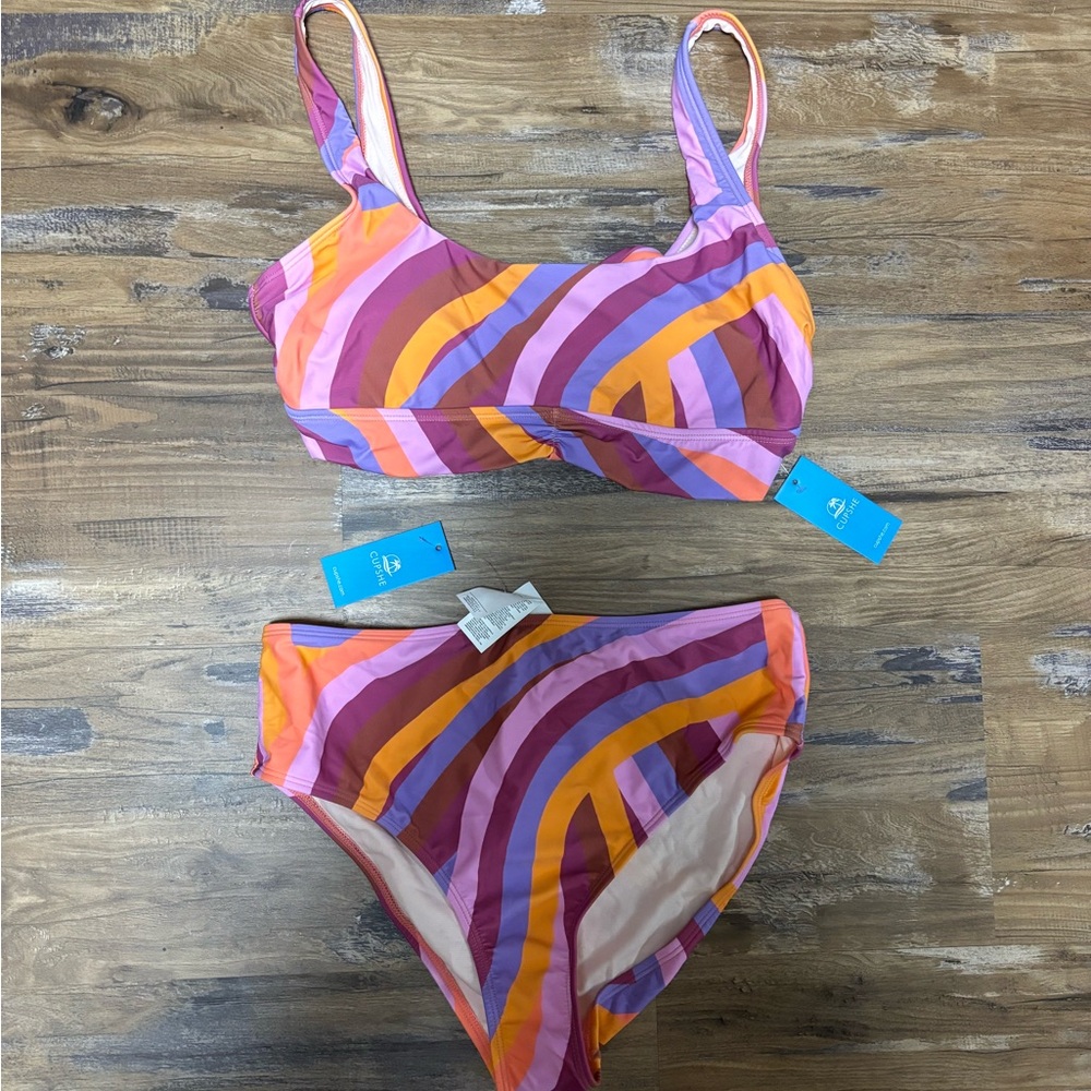 Cupshe “Colorblock Back Tie Top & Mid Rise Bikini Set” Size L